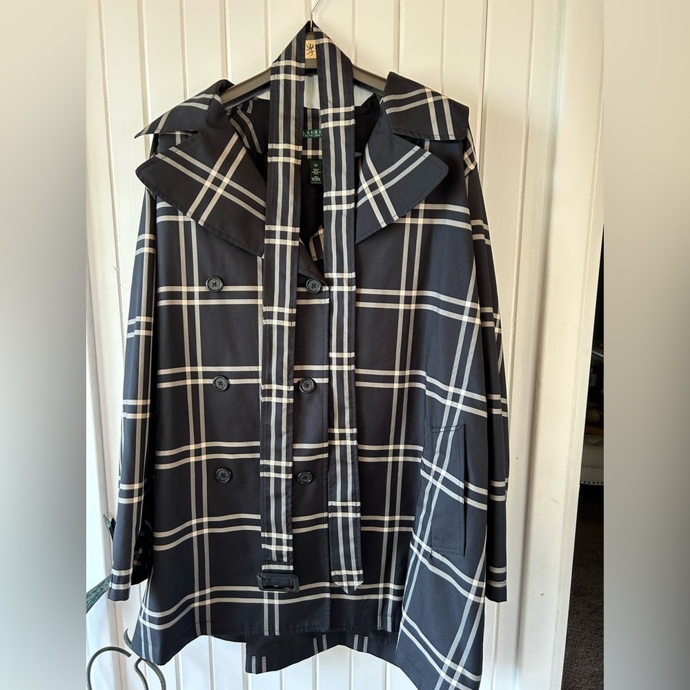 Ralph Lauren Black and White Check Trench Coat